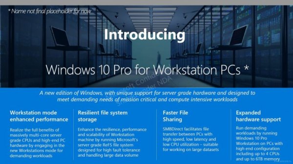 Для мощных «рабочих станций» готовится своя версия Windows 10 - «Windows»