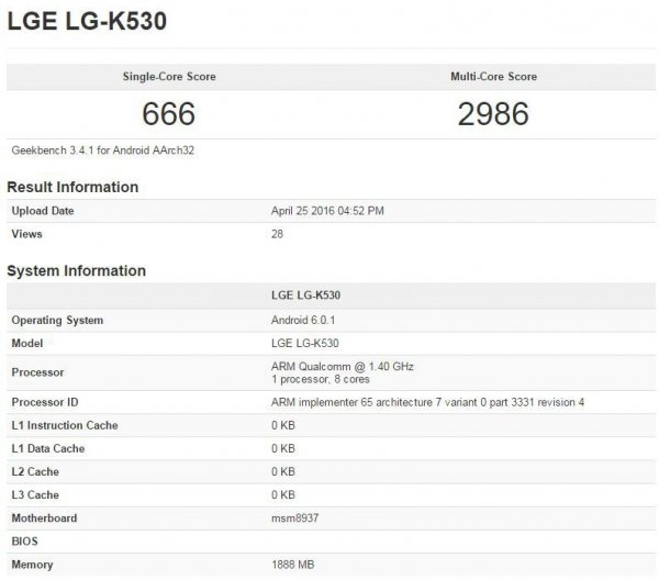 LG K530 и K535 появились в базе данных Geekbench - «Новости сети»