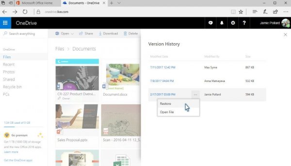 Обновление OneDrive позволит восстанавливать любые файлы - «Windows»
