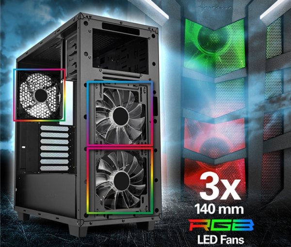 Корпус Sharkoon DG7000-G RGB снабжён вентиляторами с многоцветной подсветкой - «Новости сети»