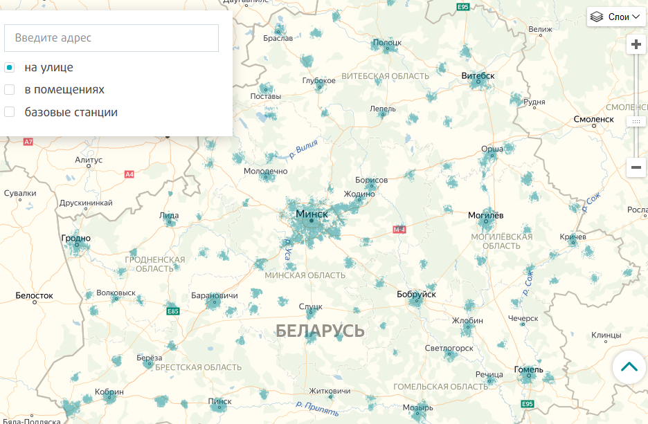 Карта покрытия беларусь